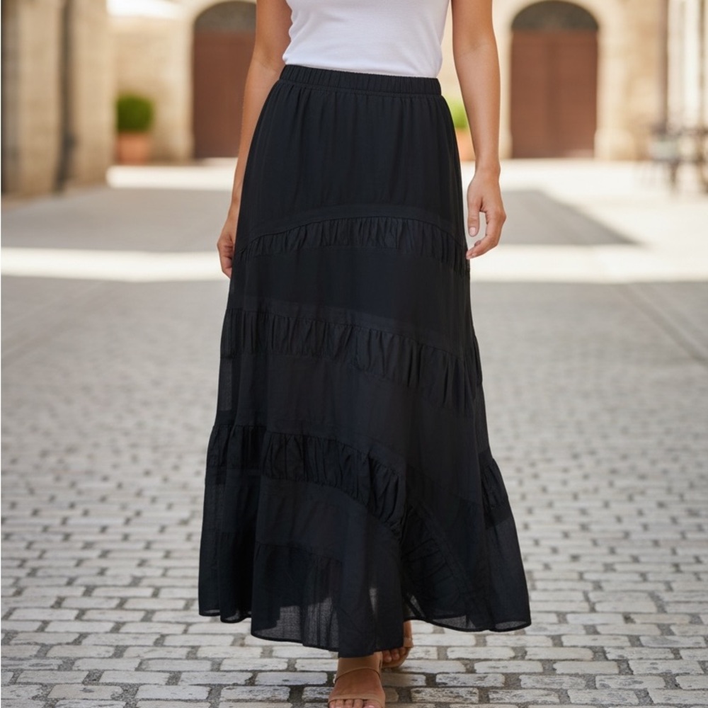 Bleu Bayou Black Boho Maxi Skirt Size Small - Picture 4 of 10